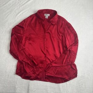 VTG Style&Co. Red‎ Long Sleeve Button Up Silk Top Women's 12 Intamates Collared